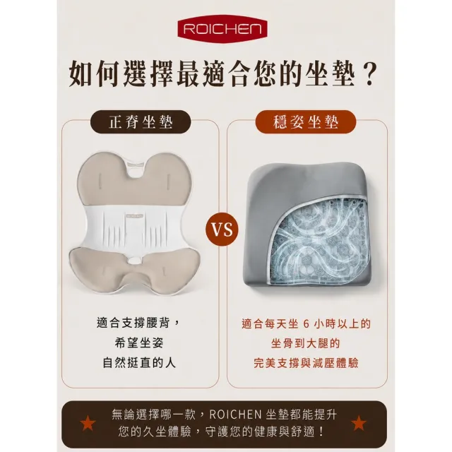 【Roichen】穩姿坐墊 女用 知名百萬網紅推薦 人體工學坐墊 久坐減壓不疲勞 透氣涼感 三明治空氣層