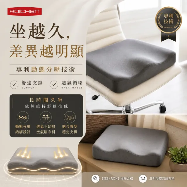 【Roichen】穩姿坐墊 女用 知名百萬網紅推薦 人體工學坐墊 久坐減壓不疲勞 透氣涼感 三明治空氣層