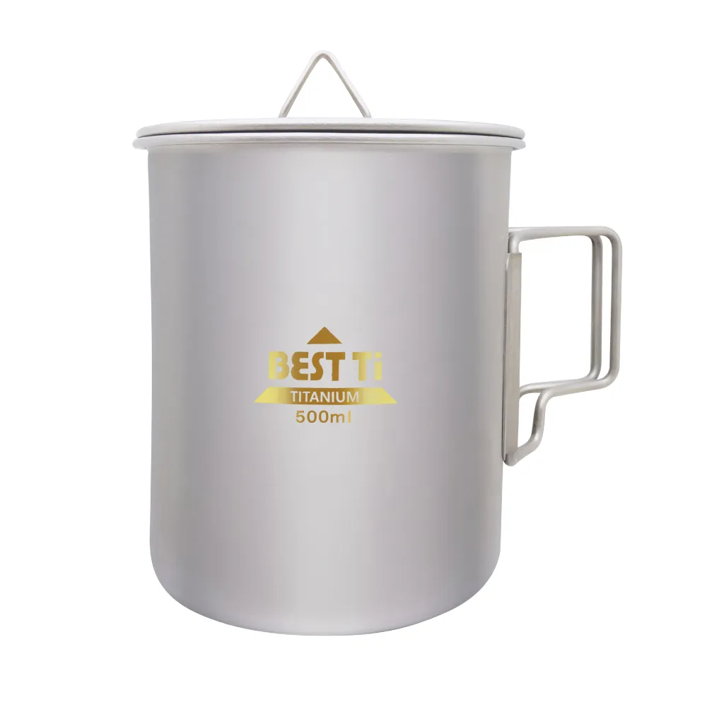 【BEST Ti】純鈦馬克杯-鈦杯-500ml-附杯蓋&收納袋
