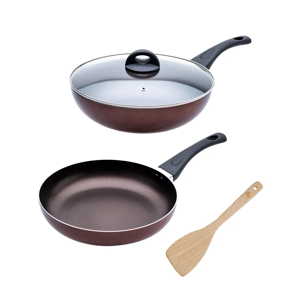 【CookPower 鍋寶】TITANIUM鈦晶不沾鍋雙鍋四件組30cm-IH爐可用鍋(30炒含蓋+30煎+鏟)