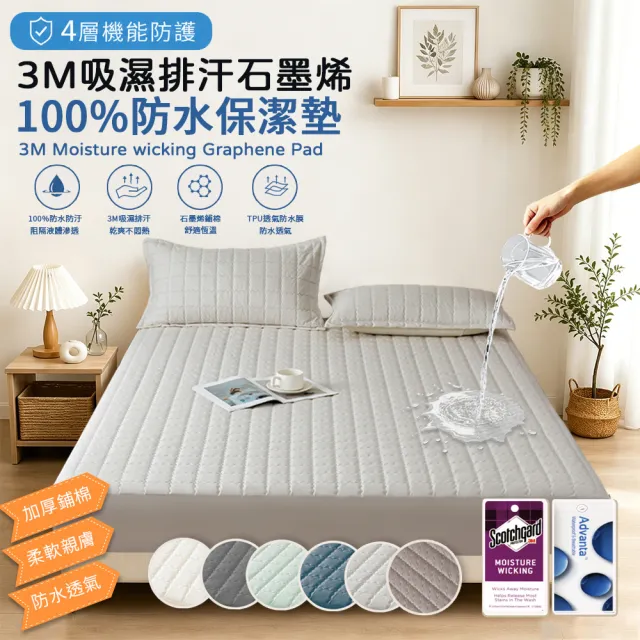 【Sleep Peacefully 寢室安居】買1送1 4層機能防護3M石墨烯鋪棉防水保潔墊-任選均一價(單/雙/加大/特大)