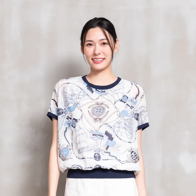 【perng yuh 芃諭名品】航海星辰 印花 連袖 雪紡上衣(2026 SS Collection|5A春夏新品上市)