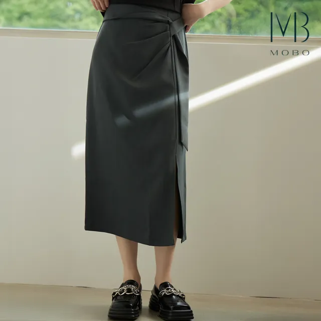 【MO-BO】氣質開衩設計打褶長裙