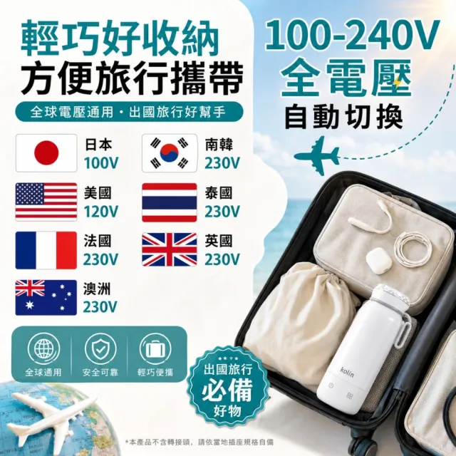 【Kolin 歌林】600ML空姐杯plus+｜真空國際電壓316L不鏽鋼旅行電熱水杯快煮杯KPJ-SD2650