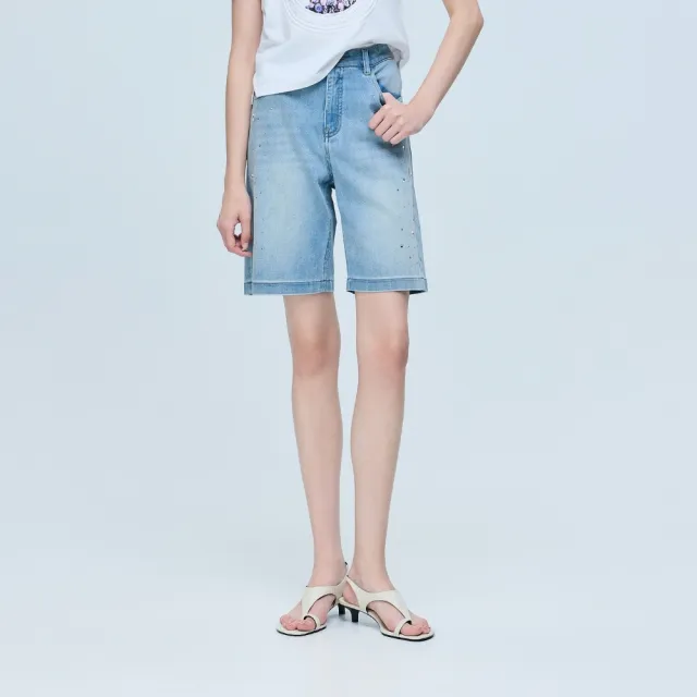 【ILEY 伊蕾】珠鑽中腰牛仔五分短褲(藍;M-XL;1262318510)