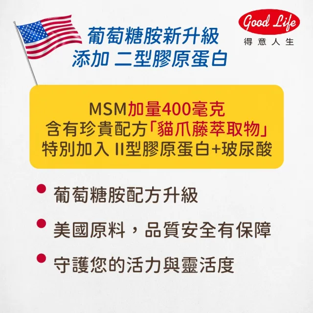【得意人生】新葡萄糖胺+MSM軟骨素 膜衣錠6入組(共360錠 二型膠原蛋白 玻尿酸 D3)