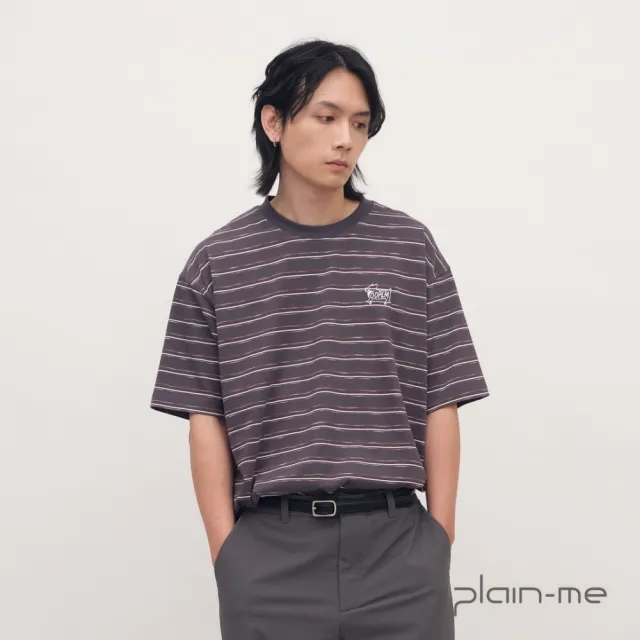 【plain-me】短袖 短TEE 柯基 狗狗 條紋 休閒上衣 柯基狗狗滑板條紋短_OPM0133-261
