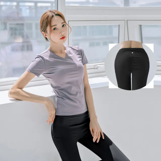 【BODYAIR】任2入 芭比寬腰T字抓皺翹臀蜜桃褲(瑜珈.運動.慢跑.透氣.舞蹈.運動褲)