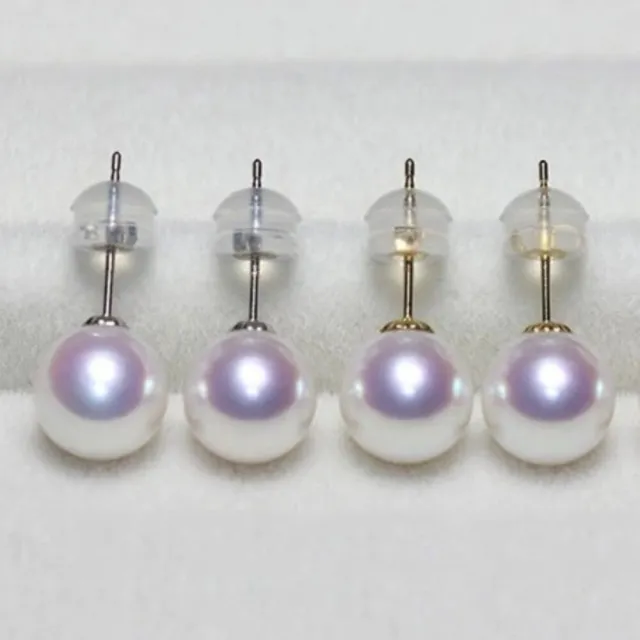 海斯珠寶 7.5-8mm 天然極光 Akoya 珍珠耳環 18K金素釘 正圓珍珠 日系經典款 防過敏耳釘 送禮推薦