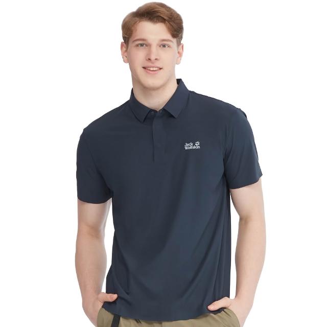 【Jack wolfskin 飛狼】男 涼感 磁吸釦 無痕短袖POLO排汗衫 (深藍)