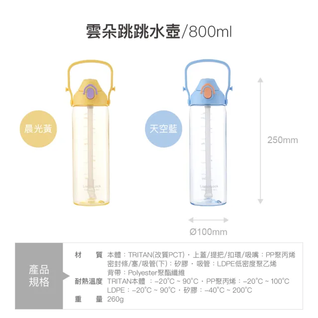 【LocknLock 樂扣樂扣】超值二入組 官方直營 雲朵跳跳水壺 800ml (兩色任選/運動水壺)
