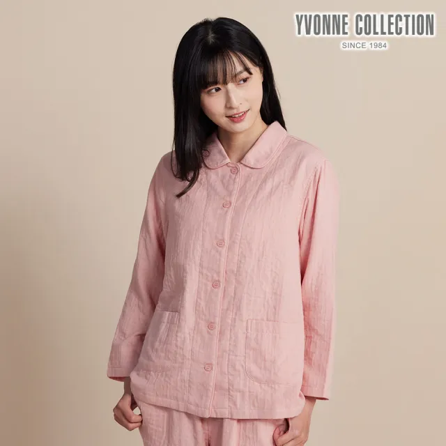【YVONNE 以旺傢飾】雙層紗開襟長袖上衣-薔薇粉
