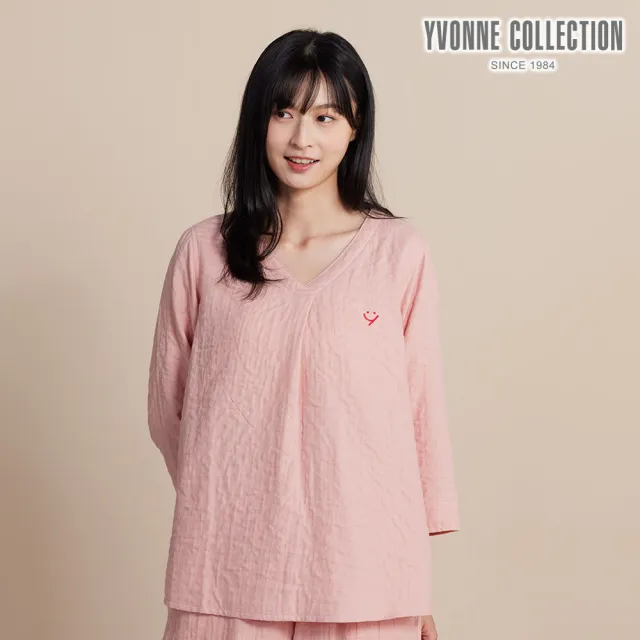 【YVONNE 以旺傢飾】雙層紗繡花七分袖上衣-薔薇粉