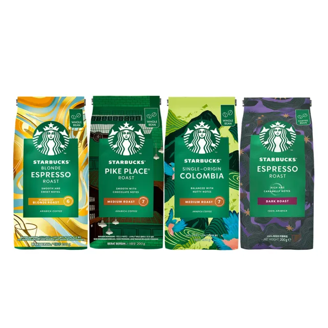 【STARBUCKS 星巴克】MOMO限定_精選咖啡豆4包組(口味任選;黃金/派克/哥倫)
