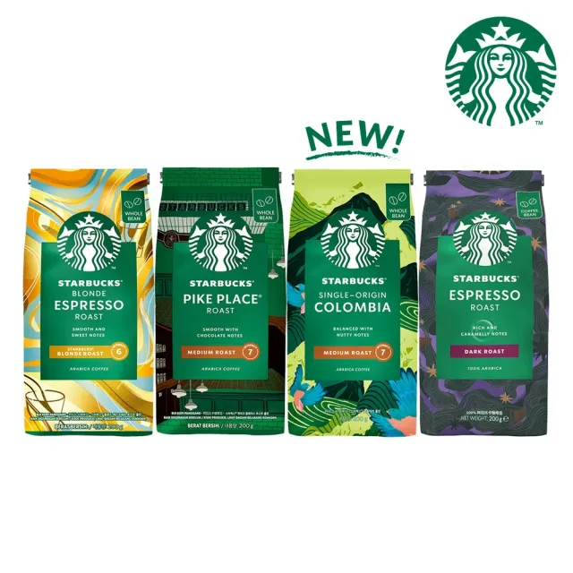 【STARBUCKS 星巴克】MOMO限定_精選咖啡豆4包組(口味任選;黃金/派克/哥倫)
