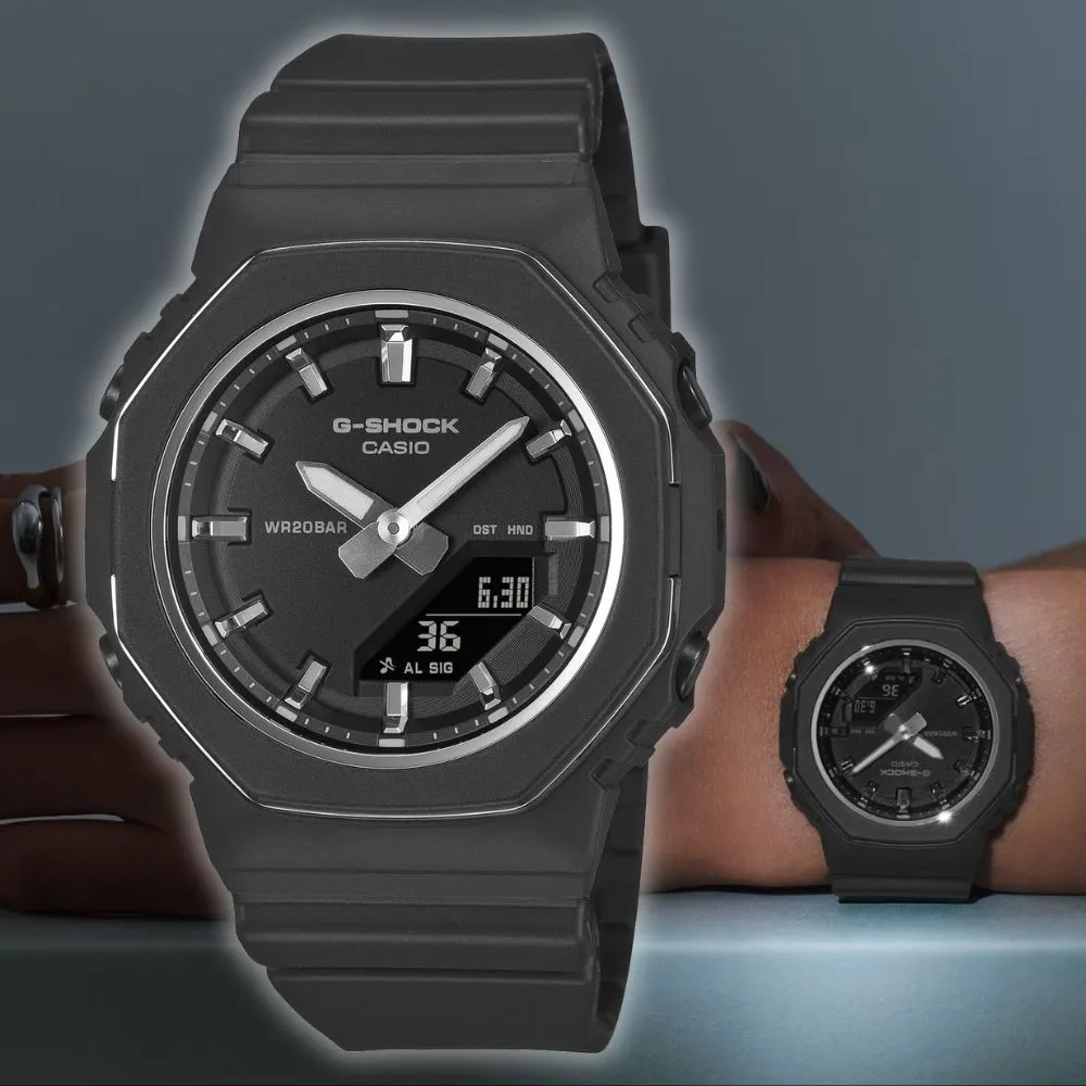 【CASIO 卡西歐】G-SHOCK 數碼指針系列 低調光澤金屬設計潮流腕錶 黑色 40.5mm(GMA-P2110-1A)