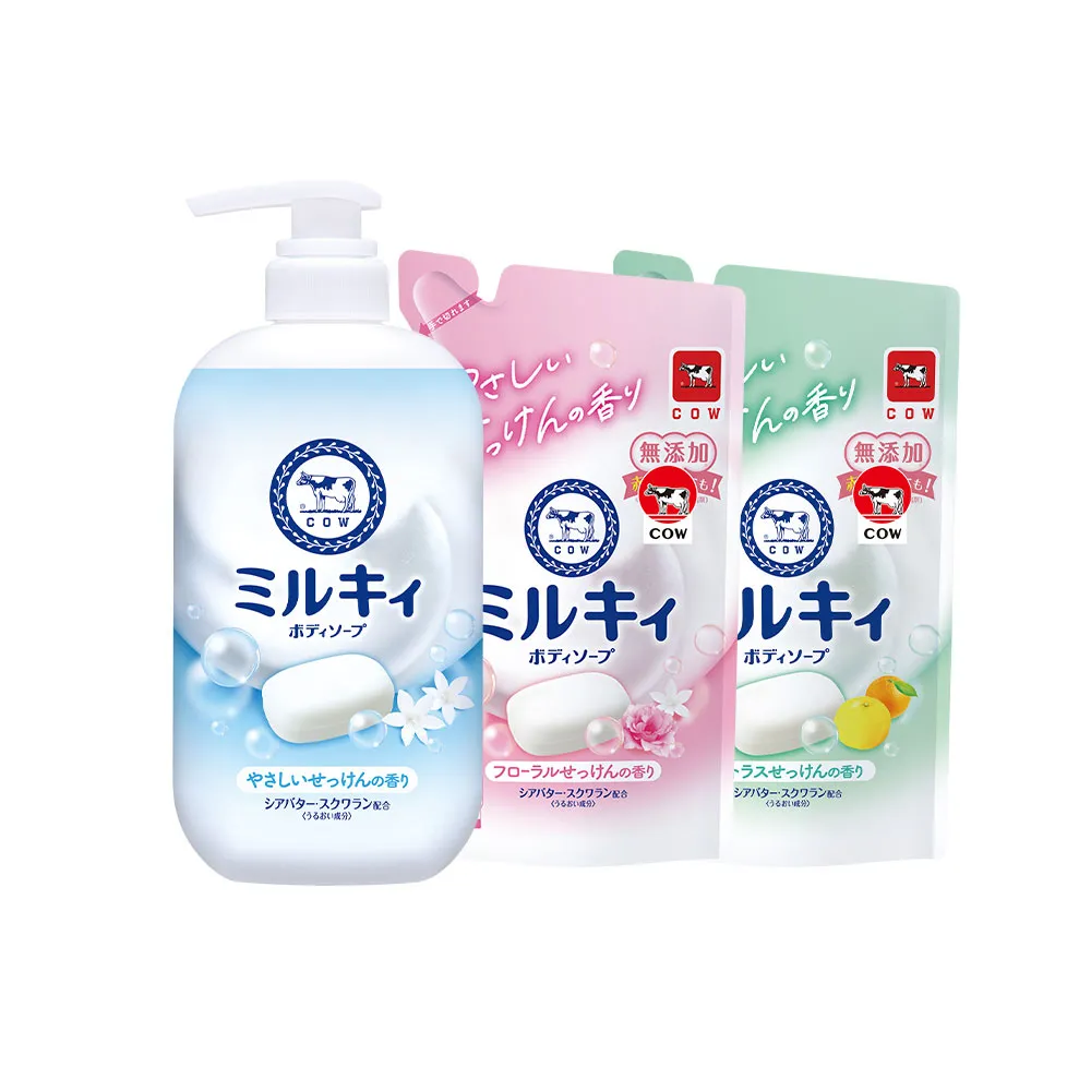 【日本牛乳石鹼】囤貨組★牛乳精華沐浴超值組(瓶500ml*1+補充包360ml*2)(沐浴乳)