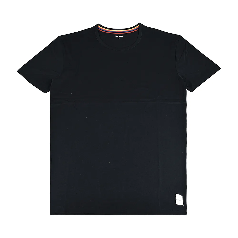 【Paul Smith】PAUL SMITH 白字LOGO半圓彩色條紋純棉短袖T恤(男款/黑)