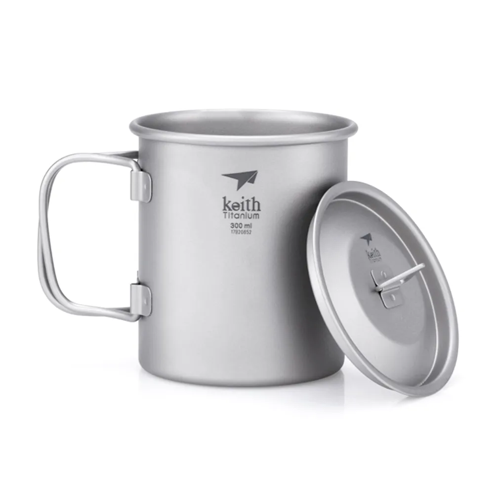 【Keith】Ti3201 鎧斯鈦摺疊單層杯附杯蓋 300ml(純鈦杯子 鈦金屬杯 登山鈦杯 露營杯鈦水杯 馬克杯隨行杯)