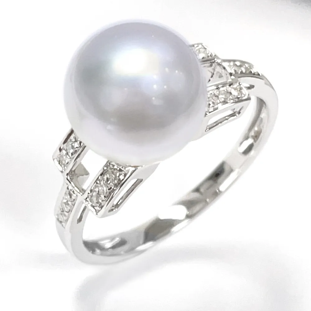 【CC Diamond】天然南洋澳白珍珠 18K鑲鑽石戒指(9.3mm)