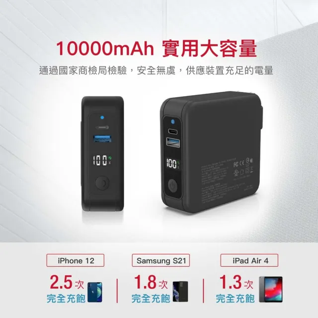 【Gigastone 立達國際】4合1 Qi無線旅充行動電源10000mAh QP-10200B+蘋果快充線(20W支援iPhone14/13快充)