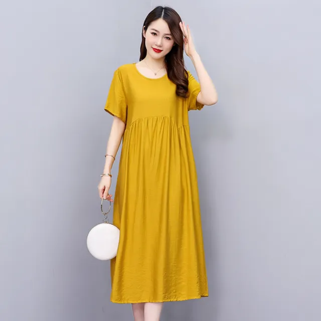 【巴黎精品】多款KC精品 連身洋裝印花連身裙長裙短袖A字裙子寬鬆顯瘦連衣裙大尺碼女裝(夏季純色k2bc32 B)