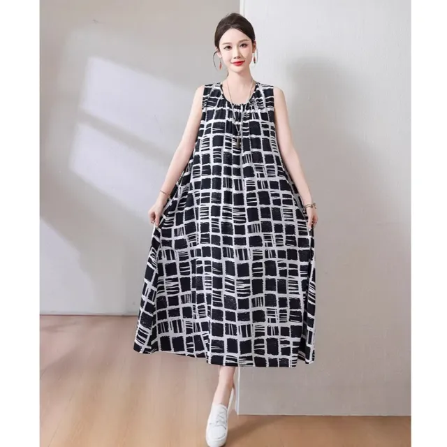 【巴黎精品】多款KC精品 連身洋裝印花連身裙長裙無袖A字裙子寬鬆顯瘦連衣裙大尺碼女裝(過膝吊帶k2bc35 A)