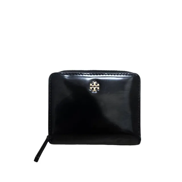 【TORY BURCH】TB 金字LOGO亮面釦式對開短夾禮盒組送禮贈原廠紙袋