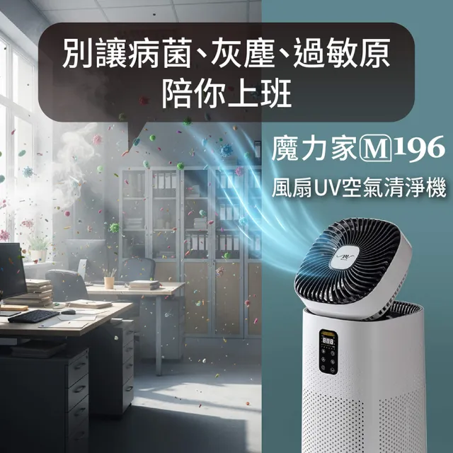【MOLIJIA 魔力家】超值組-M196 智動UV抑菌風扇循環空氣清淨機/寵物空氣清淨機/循環扇/風扇(BY010096)