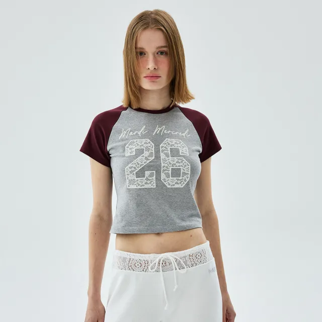 【MARDI MERCREDI】印花短TEE 蕾絲拼接 短版 CROPPED TSHIRT RAGLAN NO.26 LACE