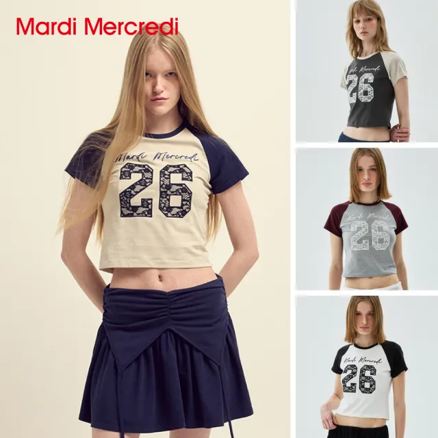【MARDI MERCREDI】印花短TEE 蕾絲拼接 短版 CROPPED TSHIRT RAGLAN NO.26 LACE