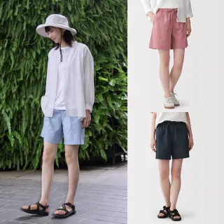 【MUJI 無印良品】女水洗平織布短褲(黑色/米色/卡其/煙燻粉/淺藍/暗藍)