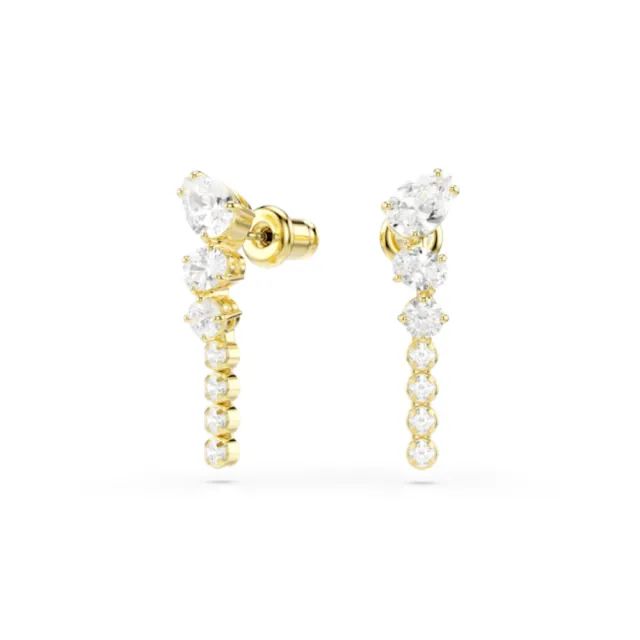 【SWAROVSKI 施華洛世奇】官方直營 Mesmera 水滴形耳環 混合式切割 白色 鍍白金色 | 5747936