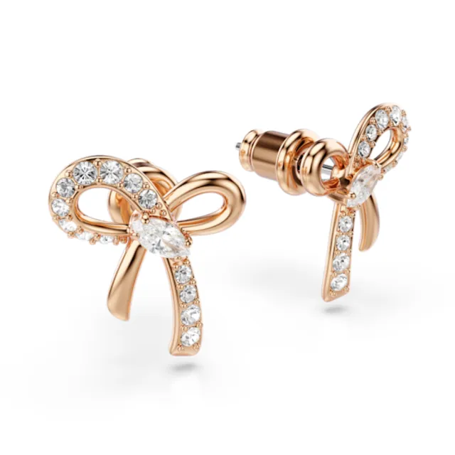 【SWAROVSKI 施華洛世奇】官方直營 Hyperbola 蝴蝶結耳釘 鍍玫瑰金色 千金風天花板 法式浪漫 | 5753335