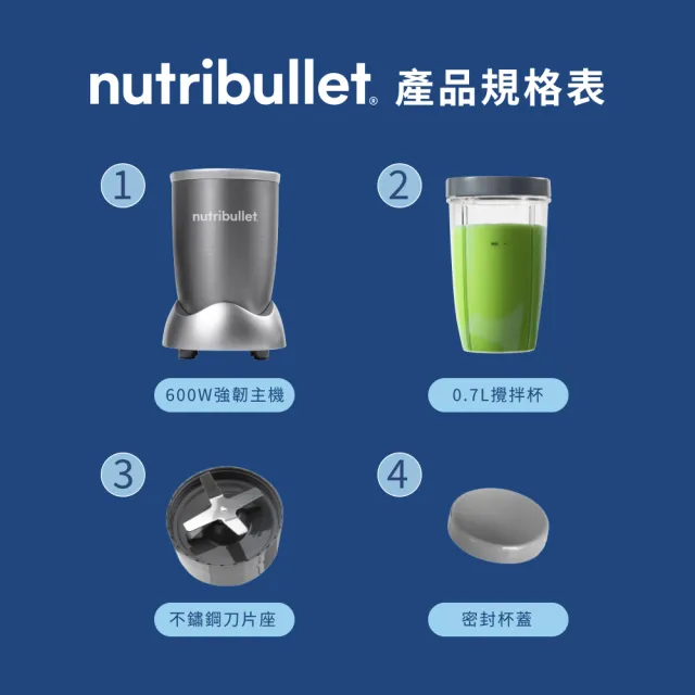 【nutribullet 紐粹樂】600瓦高效營養瞬萃果汁機NB-101B(金屬灰/個人隨行杯/CP值首選/美國銷售第一)