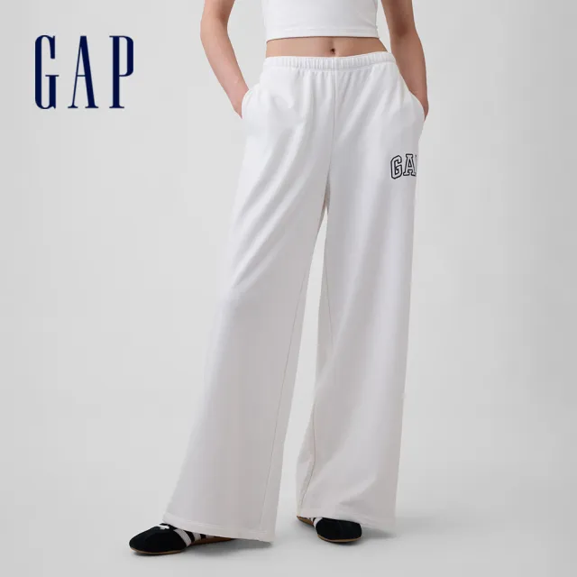 【GAP】Gap Logo法式毛圈布寬腿慢跑褲-多色任選(887992)