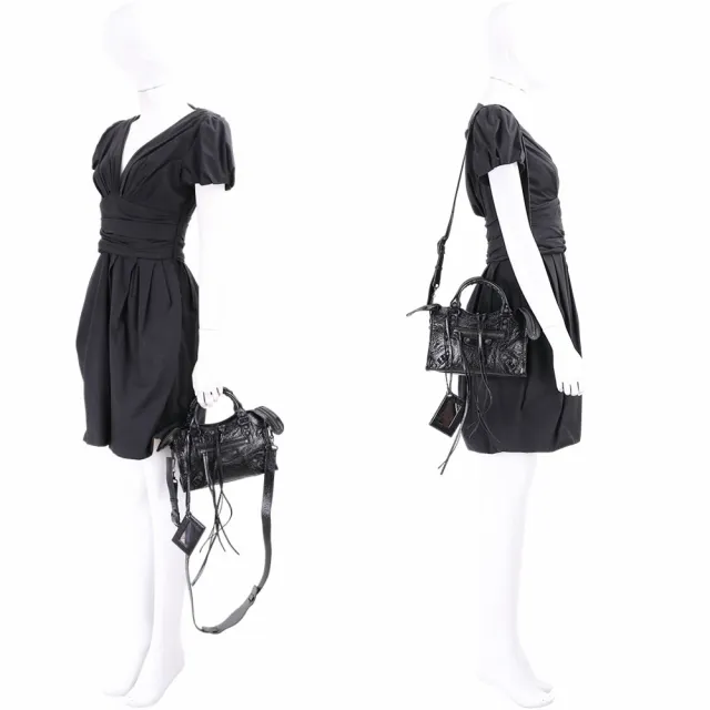 【Balenciaga 巴黎世家】Le City 迷你型 Arena揉製羊皮手提/斜背機車包(黑色)
