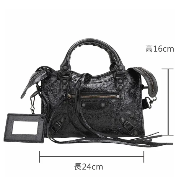 【Balenciaga 巴黎世家】Le City 迷你型 Arena揉製羊皮手提/斜背機車包(黑色)