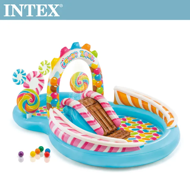 【INTEX】盒損全新福利品出清-糖果屋戲水游泳池滑水道295x191x130cm_374L 適用3歲+(57149)