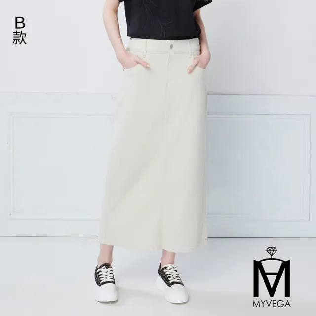 【MYVEGA 麥雪爾】MA多剪裁牛仔丹寧/萊賽爾後開岔八分裙-二款任選(女下身/長裙/牛仔裙)
