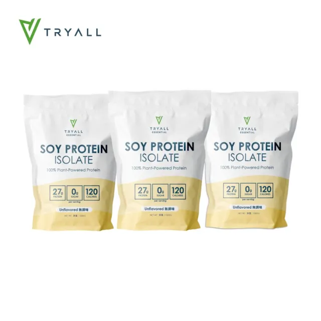 【TRYALL】momo獨家獨規品 素食友好(台灣 Tryall) 分離大豆蛋白 1kg/袋*3(1kg/袋)