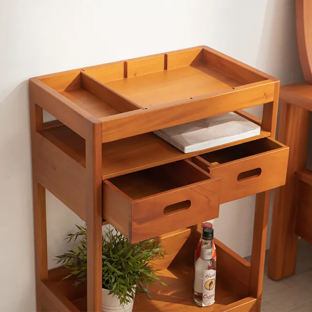【Mahogany 瑪荷尼家具】免組裝 50X30X70 好運推車MYR-C  全原木桃花心木 滾輪推車 ART-E01