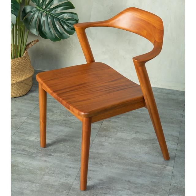 【Mahogany 瑪荷尼家具】免組裝 55X54X74 晨光波利扶手餐椅MYR-C   全原木桃花心木 餐椅 M1-DR80