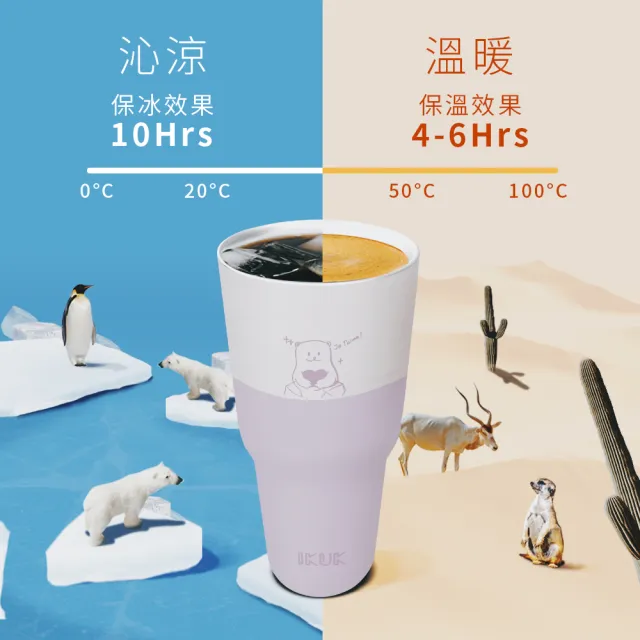 【IKUK 艾可】真陶瓷保溫保冰杯-全陶瓷吸管杯冰壩杯900ml贈5件組(吸管杯/保溫瓶/大容量/環保杯)