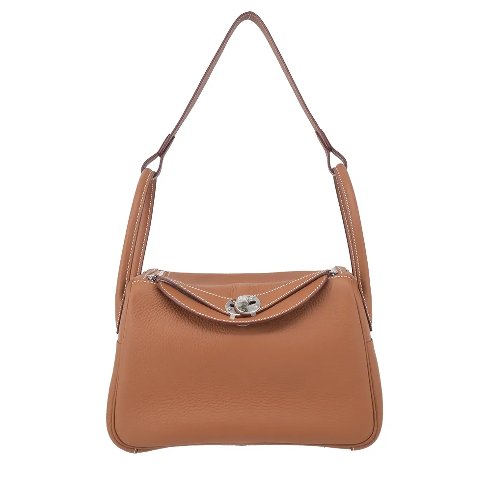 【Hermes 愛馬仕】Lindy 26CM K刻 T/C牛皮兩用包(37駝色/銀釦)