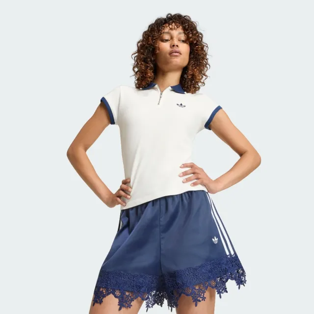 【adidas 愛迪達】緞面蕾絲短褲(LD1811 女款ORIGINALS寬鬆休閒運動短褲 )