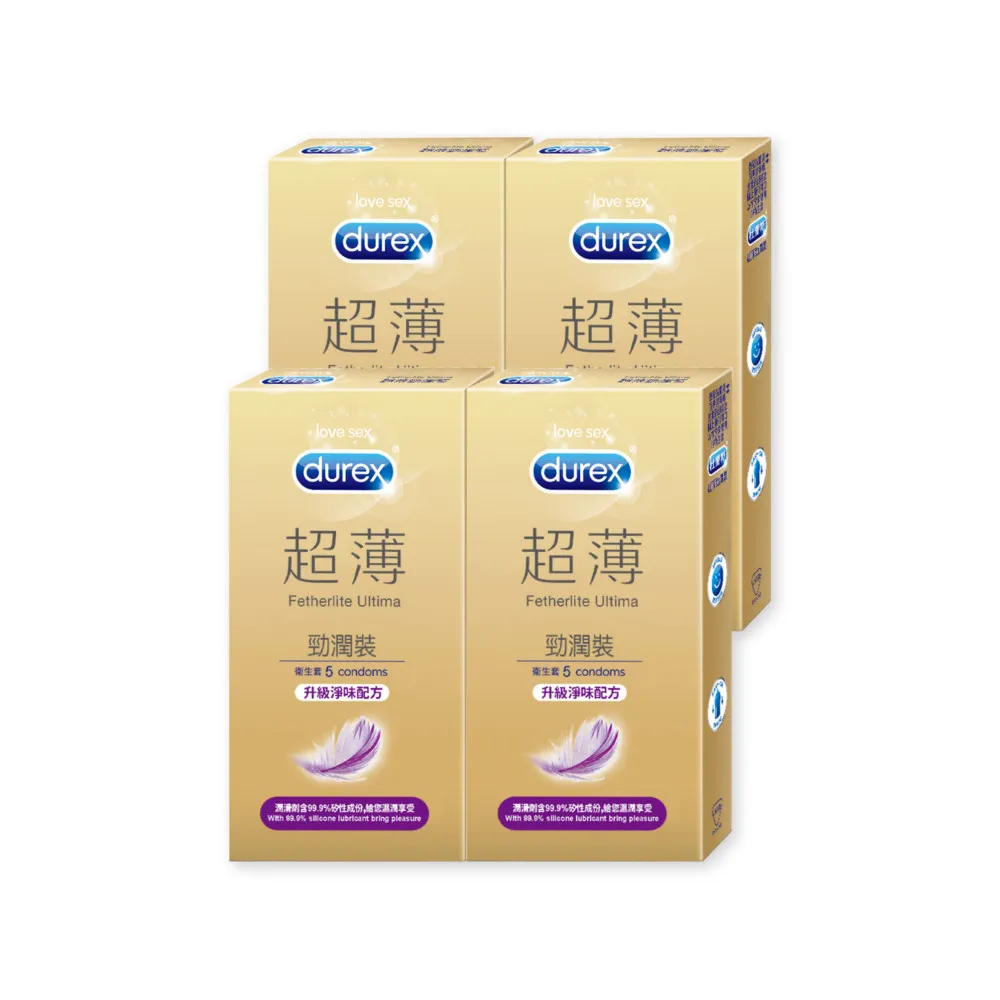 【Durex 杜蕾斯】超薄勁潤裝衛生套4盒(共20入 保險套/衛生套/避孕套/安全套/避孕/避孕套/保險套推薦)