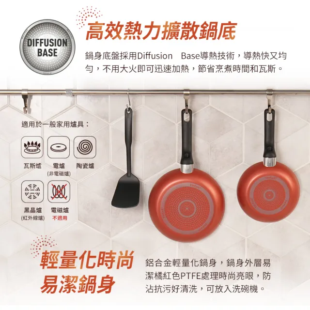 【Tefal 特福】momo獨家 波爾多系列鈦塗層不沾鍋4鍋6件組(26cm炒鍋、20cm/24cm平底鍋、18cm湯鍋含蓋+鍋鏟)