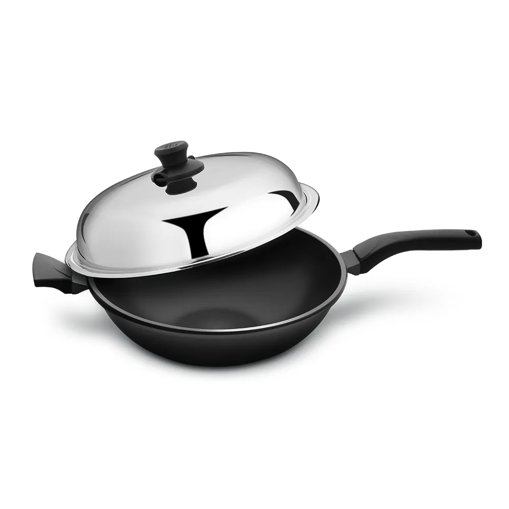【美國MotherGoose 鵝媽媽】航太合金 手工鑄造節能炒鍋36cm 單柄(晶鑽輕量)