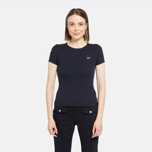 【LEVIS】HAYES 短Tee / 微彈性 / 經典布章LOGO / 黑 女生上衣 熱賣單品 001J3-0007